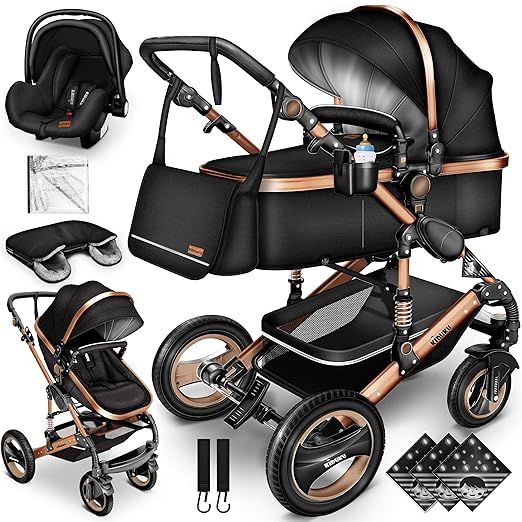 KIDUKU 3 in 1 Kombikinderwagen Set mit Babywanne und Babyschale